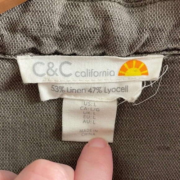C&C California Linen Blend Cargo Utility Jacket in Army Green Size Large - Picture 2 of 4